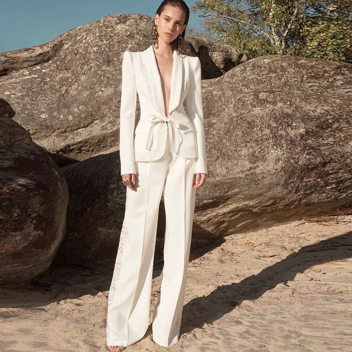 Blazer Pantsuits Set White